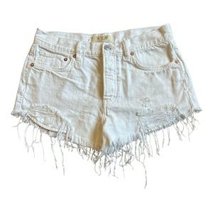 We The Free White Distressed Mid-Rise Jean Shorts Size 27. B2